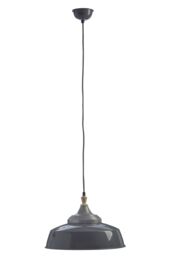 Orsina Large White Pendant Light, Bowl Shaped Iron Shade with Wooden Holder, Adjustable Ceiling Light Fixture in Grey - thumbnail 1
