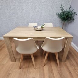 KOSY KOALA Dining Table Set Oak Effect Table With 4 Cream Plastic Chairs Dining Room Furniture - Size: 140 cm x 80 cm - thumbnail 3