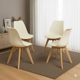 KOSY KOALA Dining Table Set Oak Effect Table With 4 Cream Plastic Chairs Dining Room Furniture - Size: 140 cm x 80 cm - thumbnail 5