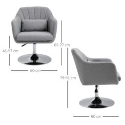 HOMCOM Stylish Retro Linen Swivel Tub Chair Steel Frame Cushion Seat in Light Grey - thumbnail 3
