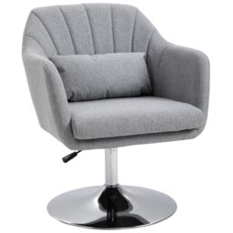 HOMCOM Stylish Retro Linen Swivel Tub Chair Steel Frame Cushion Seat in Light Grey - thumbnail 2