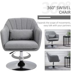 HOMCOM Stylish Retro Linen Swivel Tub Chair Steel Frame Cushion Seat in Light Grey - thumbnail 6