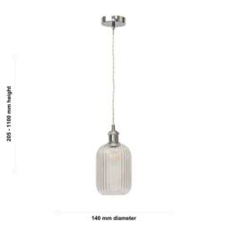 First Choice Lighting Set of 2 Batley - Clear Ribbed Glass Chrome Retro Pendant Fittings - thumbnail 6