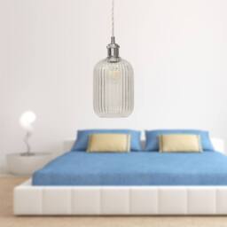 First Choice Lighting Set of 2 Batley - Clear Ribbed Glass Chrome Retro Pendant Fittings - thumbnail 4