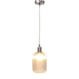First Choice Lighting Set of 2 Batley - Clear Ribbed Glass Chrome Retro Pendant Fittings - thumbnail 3