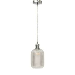 First Choice Lighting Set of 2 Batley - Clear Ribbed Glass Chrome Retro Pendant Fittings - thumbnail 2