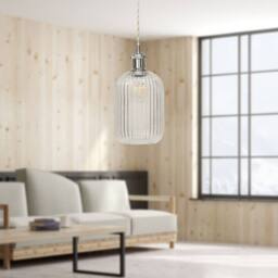 First Choice Lighting Set of 2 Batley - Clear Ribbed Glass Chrome Retro Pendant Fittings - thumbnail 5