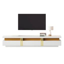 STILVORA TV Stand with Faux Marble Top & 3 Drawers in White - thumbnail 6