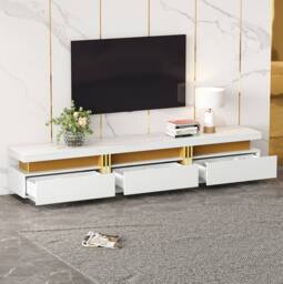 STILVORA TV Stand with Faux Marble Top & 3 Drawers in White - thumbnail 1