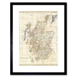 "Artery8 Vintage 1799 Clement Cruttwell Shire Map Scotland Shetland Isles Framed Wall Art Print Picture 12X16 inch in Beige - Size: W12"" x H16""" - thumbnail 1