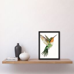 "Artery8 Hummingbird in Flight Green Orange Watercolour Framed Wall Art - Size: W12"" x H16""" - thumbnail 4