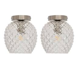 First Choice Lighting Set of 2 Baine - Textured Glass Satin Nickel Ceiling Light Fittings in Clear - thumbnail 1