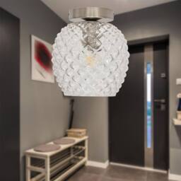 First Choice Lighting Set of 2 Baine - Textured Glass Satin Nickel Ceiling Light Fittings in Clear - thumbnail 4