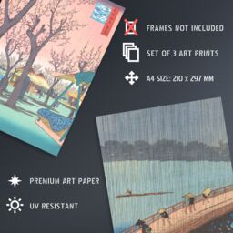 Artery8 Set of 3 Hiroshige Views of Edo Blue Green Japanese Wall Art Prints - Size: A3 - thumbnail 4
