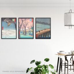 Artery8 Set of 3 Hiroshige Views of Edo Blue Green Japanese Wall Art Prints - Size: A3 - thumbnail 3