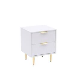 Moderna White MMT Bedside Table, 2 Drawers, White/Black with Gold Legs, 42cm Wide Chest - thumbnail 3