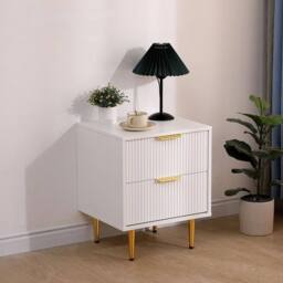 Moderna White MMT Bedside Table, 2 Drawers, White/Black with Gold Legs, 42cm Wide Chest - thumbnail 6
