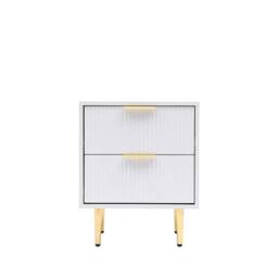 Moderna White MMT Bedside Table, 2 Drawers, White/Black with Gold Legs, 42cm Wide Chest - thumbnail 2
