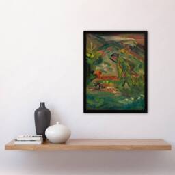 Artery8 Walking Hunter Huntsman With Dogs Kubincan Framed Wall Art Print in Green - Size: A4 - thumbnail 2