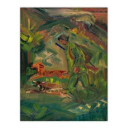 Artery8 Walking Hunter Huntsman With Dogs Kubincan Framed Wall Art Print in Green - Size: A4 - thumbnail 3