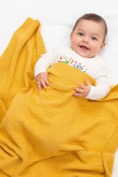 Kite Baby Heirloom Knit Blanket Ochre in Yellow - thumbnail 2