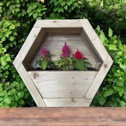 Buttercup Farm Large Hanging Wooden Hexagon Wall Planter - L16 x W54 x H47 cm in Light Brown