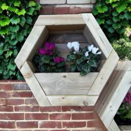Buttercup Farm Large Hanging Wooden Hexagon Wall Planter - L16 x W54 x H47 cm in Light Brown - thumbnail 2