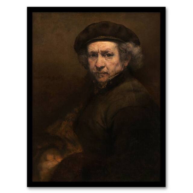 "Artery8 Self Portrait Artists Ageing Rembrandt Framed Wall Art Print in Brown - Size: W12"" x H16""" - image 1