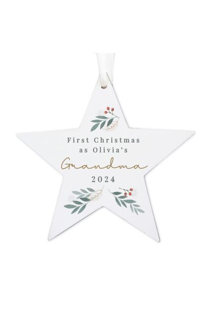 Personalised Memento Company Personalised Christmas Foliage Hanging Star Decoration in White - image 1
