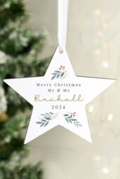 Personalised Memento Company Personalised Christmas Foliage Hanging Star Decoration in White - thumbnail 3
