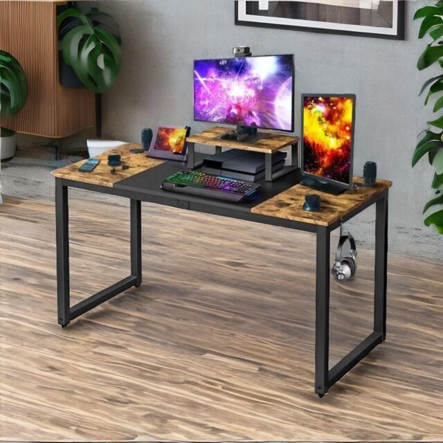 Rafaelo Mobilia Industrial Writing Desk With Moveable Monitor Mount in Dark Brown - image 1