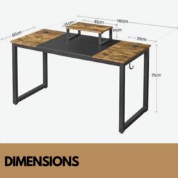 Rafaelo Mobilia Industrial Writing Desk With Moveable Monitor Mount in Dark Brown - thumbnail 6