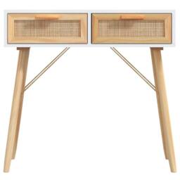Berkfield Home Console Table White 80x30x75 cm Solid Wood Pine&Natural Rattan - Size: 80 x 30 x 75 cm - thumbnail 4
