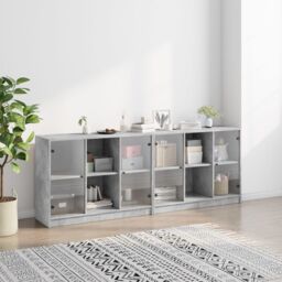 Berkfield Home Bookcase with Doors Concrete Grey 204x37x75 cm Engineered Wood - Size: 204 x 37 x 75 cm - thumbnail 3