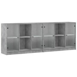 Berkfield Home Bookcase with Doors Concrete Grey 204x37x75 cm Engineered Wood - Size: 204 x 37 x 75 cm - thumbnail 2