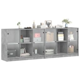 Berkfield Home Bookcase with Doors Concrete Grey 204x37x75 cm Engineered Wood - Size: 204 x 37 x 75 cm - thumbnail 5