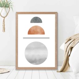 ARTZE Copper & Grey Semi Circles Mid Century Geometric Framed Print SIZE: A2 with Oak Frame - Size: A4 - thumbnail 2