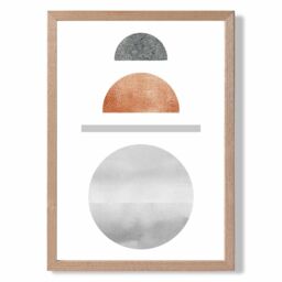 ARTZE Copper & Grey Semi Circles Mid Century Geometric Framed Print SIZE: A2 with Oak Frame - Size: A4 - thumbnail 1