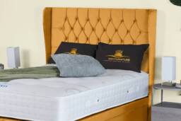 UK Bed Furniture Edwina Divan Ottoman Storage Bed with End Lift & 54 Inch Headboard in Mustard - Size: Small Double - thumbnail 3