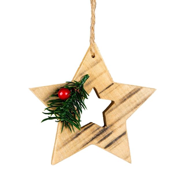 Shatchi Wooden Craft Star Shape - Tree Hanging Decoration - 12.5X12.5X1.5cm in Brown - Size: 12.5X12.5X1.5 cm - image 1