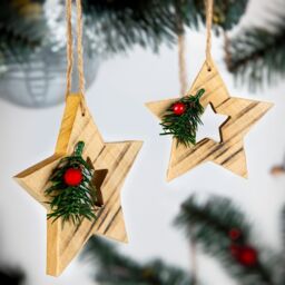 Shatchi Wooden Craft Star Shape - Tree Hanging Decoration - 12.5X12.5X1.5cm in Brown - Size: 12.5X12.5X1.5 cm - thumbnail 3