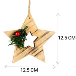 Shatchi Wooden Craft Star Shape - Tree Hanging Decoration - 12.5X12.5X1.5cm in Brown - Size: 12.5X12.5X1.5 cm - thumbnail 2
