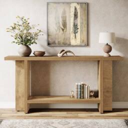 "VOGREX 59"" Farmhouse 2-Tier Narrow Entryway Console Table UK in Beige"
