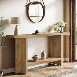 "VOGREX 59"" Farmhouse 2-Tier Narrow Entryway Console Table UK in Beige" - thumbnail 4