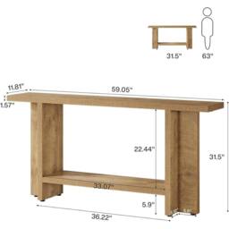 "VOGREX 59"" Farmhouse 2-Tier Narrow Entryway Console Table UK in Beige" - thumbnail 2