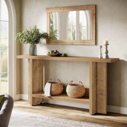 "VOGREX 59"" Farmhouse 2-Tier Narrow Entryway Console Table UK in Beige" - thumbnail 3