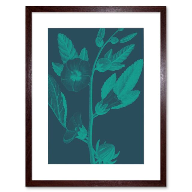 "Artery8 Wall Art Print Navy & Teal Flowers Art Black Framed 9x7 inch in Brown - Size: W7"" x H9""" - image 1