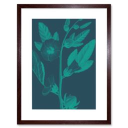 "Artery8 Wall Art Print Navy & Teal Flowers Art Black Framed 9x7 inch in Brown - Size: W7"" x H9""" - thumbnail 1