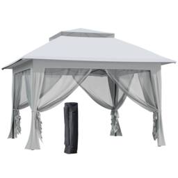 OUTSUNNY 3.6 x 3.6m Pop-up Tent Gazebo Instant Canopy Steel w/ Bag in Light Grey - thumbnail 2