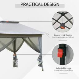 OUTSUNNY 3.6 x 3.6m Pop-up Tent Gazebo Instant Canopy Steel w/ Bag in Light Grey - thumbnail 4